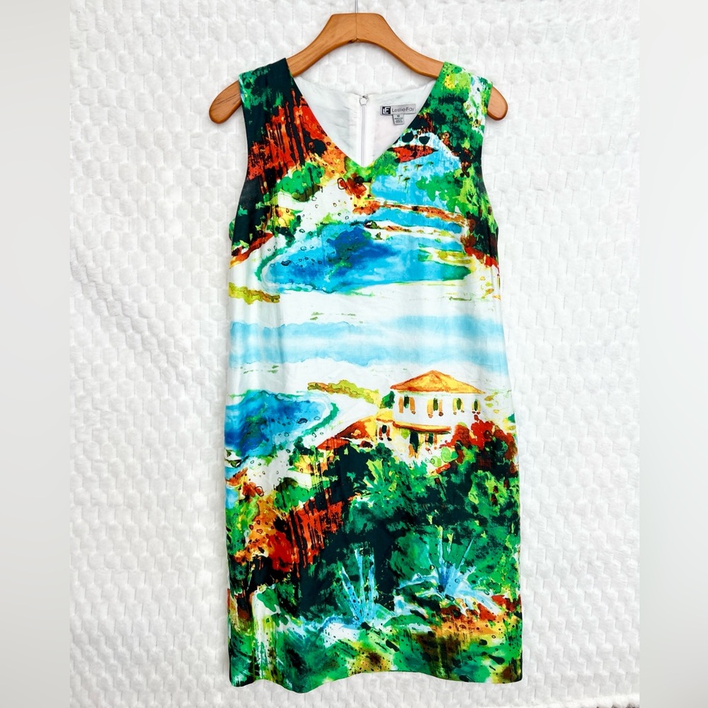Leslie Fay Size 10 (M) Dress A-Line Cotton Sleeveless Lined Italy Zipper